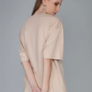 Solid Women Oversized T-Shirt - Beige