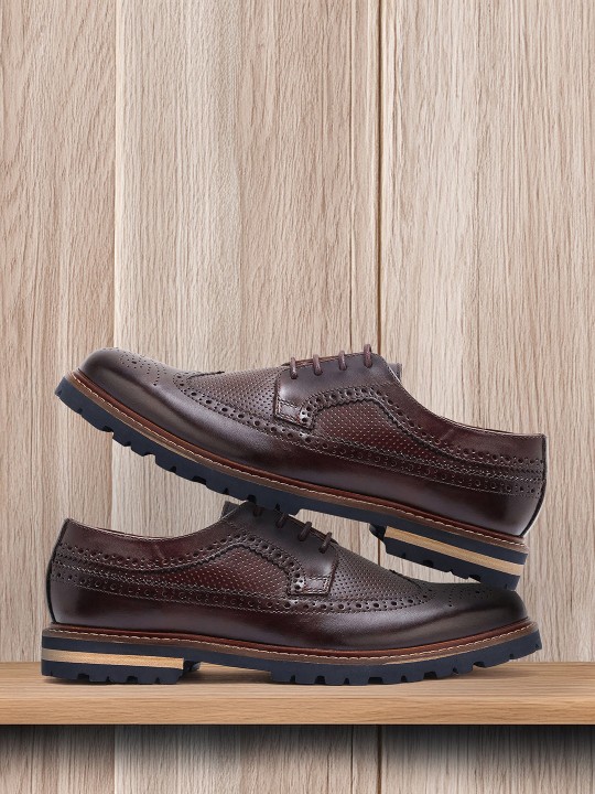 Men Textured Leather Formal Brogues
