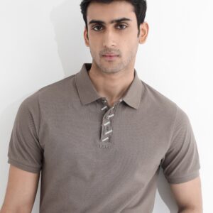 JACQUARD PLACKET COTTON POLO ARK - DARK BEIGE