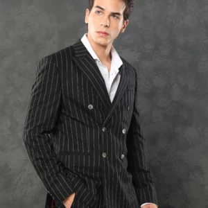 SELF STRIP DOUBLE BREASTED SUITS GUILD STATEMENT TAZY - BLACK