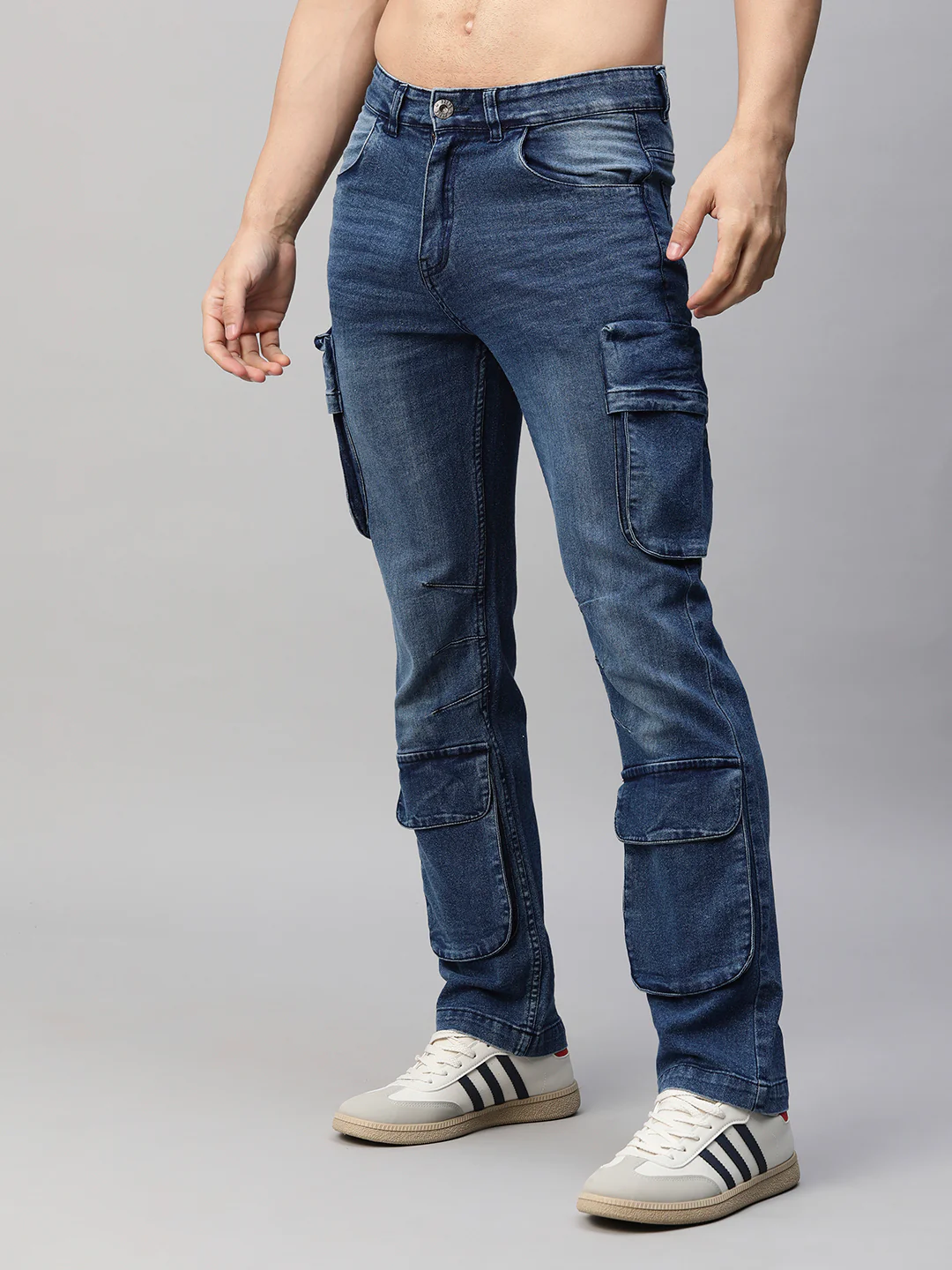 Men Straight Fit Utility Denim Cargos - Image 4