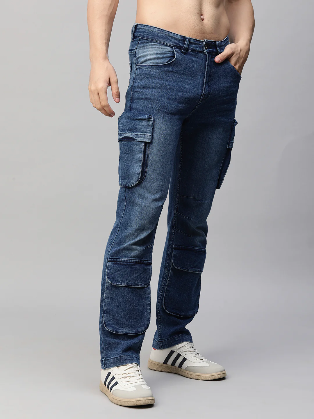 Men Straight Fit Utility Denim Cargos - Image 3