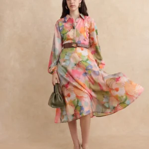 CUFFED SLEEVE MIDI DRESS RHUN - MULTI