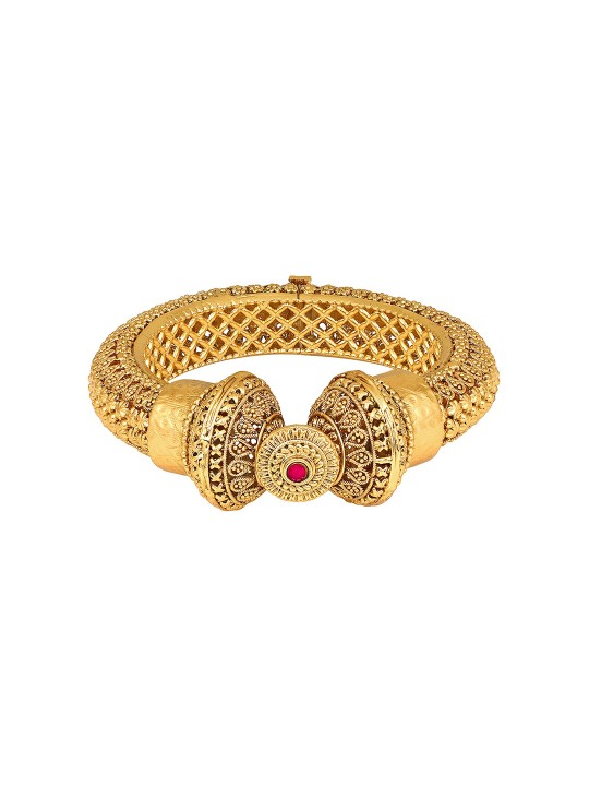 Women Gold-Plated American Diamond Studded Kada Bracelet - Image 2