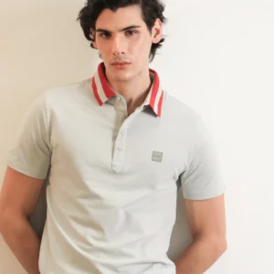 CLASSIC CONTRAST COLLAR KNIT POLO DIVIDE - LIGHT GREY