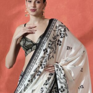 Ready to wear Satin Floral Digital Printed Saree